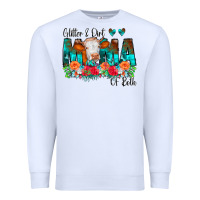 White Glitter Dirt Mama Of Both Cow Flowers Premium Sweatshirt - CowCowDesign