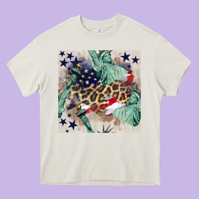 Statue Of Liberty Leopard Heavy Core Tee Designed By Bundleandbundleshop