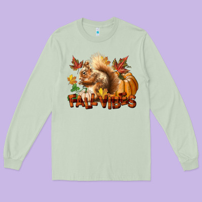 Fall Vibes Squirrel Long Sleeve Tee Designed By Lillyallendesigns