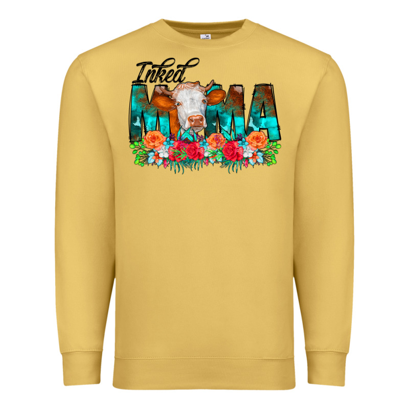 Inked Mama Flowers Cow Premium Sweatshirt by CowCowDesign | Teevron