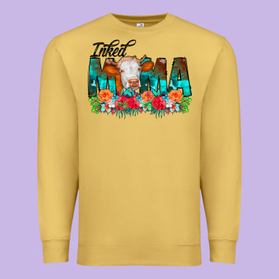 Inked Mama Flowers Cow Premium Sweatshirt Designed By Cowcowdesign