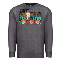 Charcoal Heather Inked Mama Flowers Cow Premium Sweatshirt - CowCowDesign