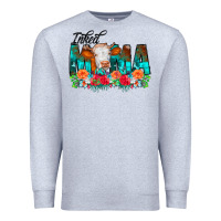 Heather Grey Inked Mama Flowers Cow Premium Sweatshirt - CowCowDesign