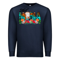 Navy Inked Mama Flowers Cow Premium Sweatshirt - CowCowDesign