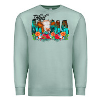 Seafoam Inked Mama Flowers Cow Premium Sweatshirt - CowCowDesign