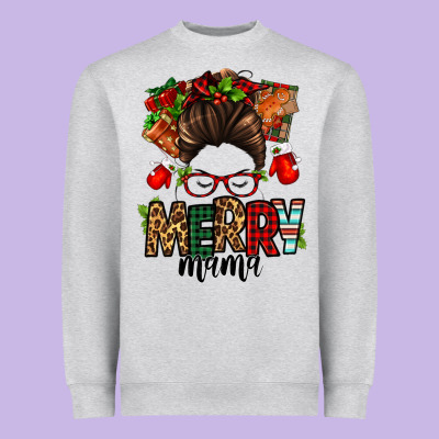 Christmas Merry Mama Messy Bun Heavyweight Sweatshirt Designed By Jasminsmagicworld