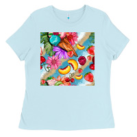Baby Blue flowers ice cream fruit Ladies Tee - BundleAndBundleShop