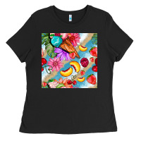 Black flowers ice cream fruit Ladies Tee - BundleAndBundleShop