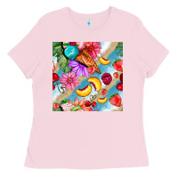 Bubblegum Pink flowers ice cream fruit Ladies Tee - BundleAndBundleShop