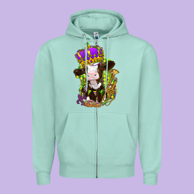 Mardi Gras Cow Zipper Hoodie Designed By Howdyjamesfarm