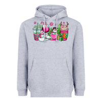 Heather Grey pink christmas snowman coffee cups Heavyweight Hoodie - OliviaCreatesArt