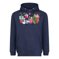 Navy pink christmas snowman coffee cups Heavyweight Hoodie - OliviaCreatesArt