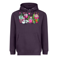 Pink Christmas Snowman Coffee Cups Heavyweight Hoodie | Teevron