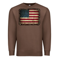 Chestnut American Flag With Leopard Frame Premium Sweatshirt - CowCowDesign