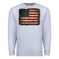 Heather Grey American Flag With Leopard Frame Premium Sweatshirt - CowCowDesign