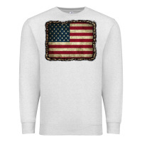 Oatmeal Heather American Flag With Leopard Frame Premium Sweatshirt - CowCowDesign