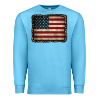 Ocean Blue American Flag With Leopard Frame Premium Sweatshirt - CowCowDesign
