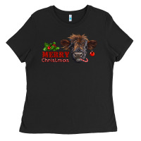 Black Merry Christmas Calf Ladies Tee - RanaPortraitStore