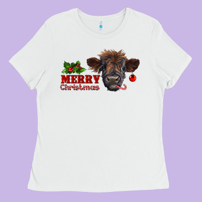 Merry Christmas Calf Ladies Tee Designed By Ranaportraitstore