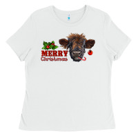 White Merry Christmas Calf Ladies Tee - RanaPortraitStore