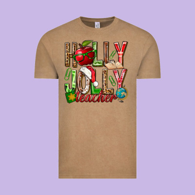 Holly Jolly Teacher Vintage Tee Designed By Nancycooperartshop