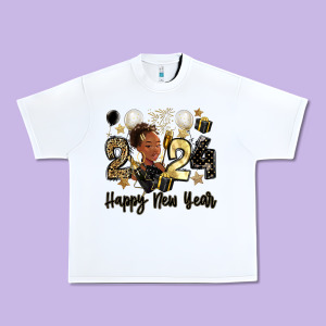 2024 Happy New Year Black Woman Urban Heavy Tee Designed By Maliassmallbusiness