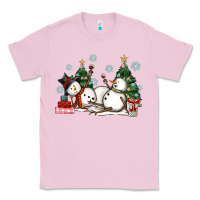 Bubblegum Pink christmas snowmen with wine Classic Tee - MaliasSmallBusiness