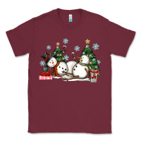 Burgundy christmas snowmen with wine Classic Tee - MaliasSmallBusiness