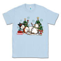 Dusty Blue christmas snowmen with wine Classic Tee - MaliasSmallBusiness