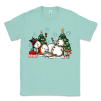 Seafoam christmas snowmen with wine Classic Tee - MaliasSmallBusiness