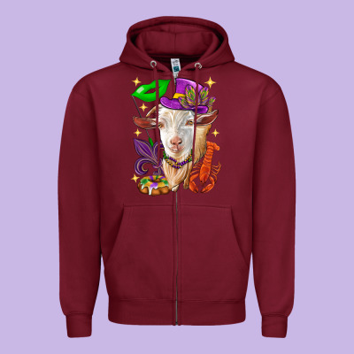 Mardi Gras Goat Zipper Hoodie Designed By Howdyjamesfarm