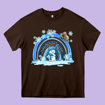 Winter   Rainbow And Snowman Heavy Core Tee Designed By Adodesignshop