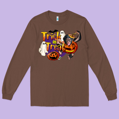 Trick Or Treat Chimpanzee Long Sleeve Tee Designed By Lillyallendesigns