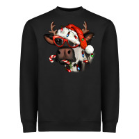 Black Christmas cow with antlers Heavyweight Sweatshirt - Jasminsmagicworld