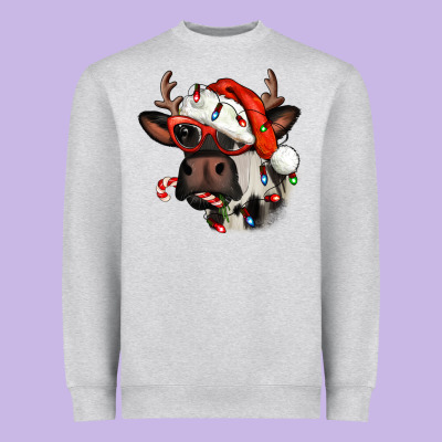 Christmas Cow With Antlers Heavyweight Sweatshirt Designed By Jasminsmagicworld