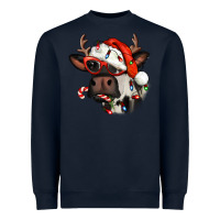 Navy Christmas cow with antlers Heavyweight Sweatshirt - Jasminsmagicworld