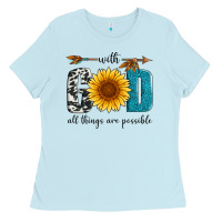 Baby Blue with god all things are possible Ladies Tee - Artiststas