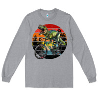 Heather Grey t rex dinosaur riding bicycle with retro forest sunset Long Sleeve Tee - RanaPortraitStore