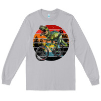Moon Dust t rex dinosaur riding bicycle with retro forest sunset Long Sleeve Tee - RanaPortraitStore