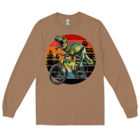 Toasted Coconut t rex dinosaur riding bicycle with retro forest sunset Long Sleeve Tee - RanaPortraitStore
