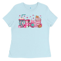 Baby Blue pink Christmas coffee Ladies Tee - Jasminsmagicworld