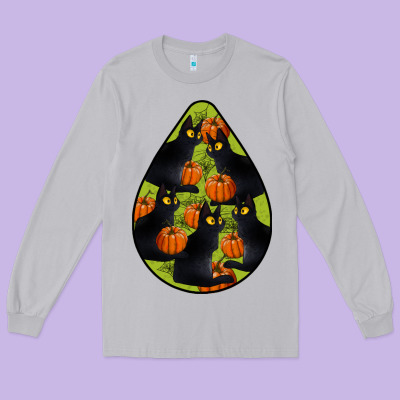 Black Cat Halloween Teardrop Long Sleeve Tee Designed By Lillyallendesigns