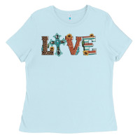 Baby Blue western love with cross Ladies Tee - Artiststas