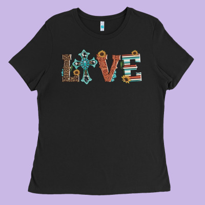 Western Love With Cross Ladies Tee Designed By Artiststas