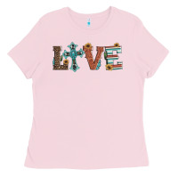 Bubblegum Pink western love with cross Ladies Tee - Artiststas