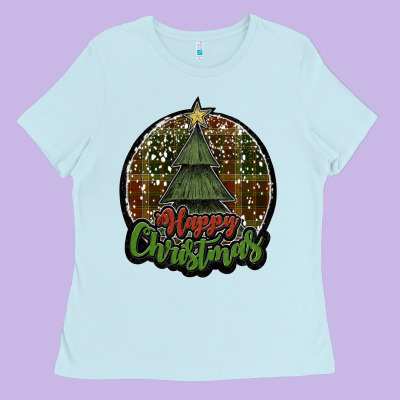 Happy Christmas Black Ladies Tee Designed By Jahusdesignshop