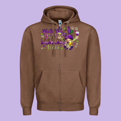 Mardi Gras Drinking Team With Gnome Zipper Hoodie Designed By Howdyjamesfarm