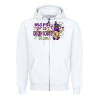 White Mardi Gras drinking team with gnome Zipper Hoodie - HowdyJamesFarm