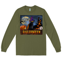 Army Green Black Cat Halloween Long Sleeve Tee - LillyAllenDesigns