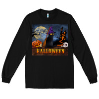 Black Black Cat Halloween Long Sleeve Tee - LillyAllenDesigns